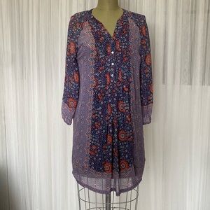 323-100% silk Joie floral sheer mini dress, long balloon sleeves! Cotton‎ slip!